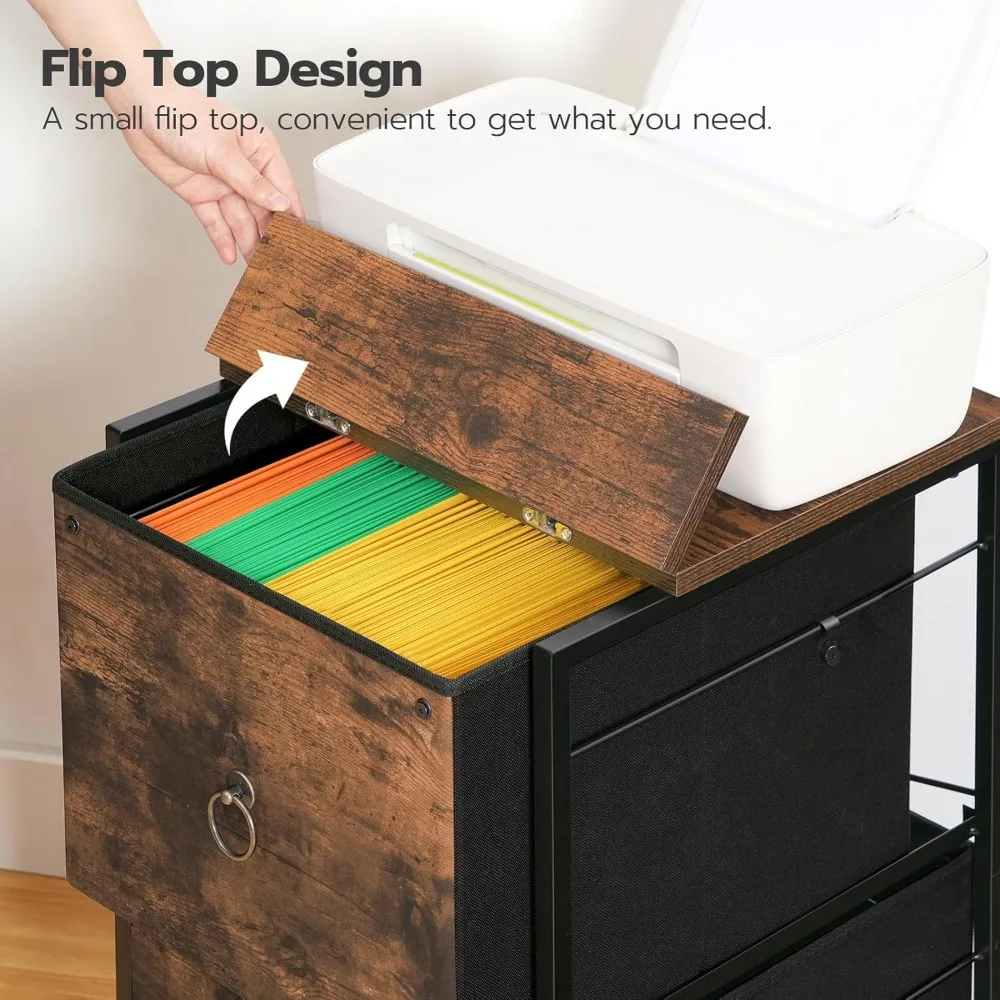 2-Drawer Rolling File Cabinet, Mobile Printer Stand with Lockable Casters, Rustic Brown Office Storage for Home Workspace