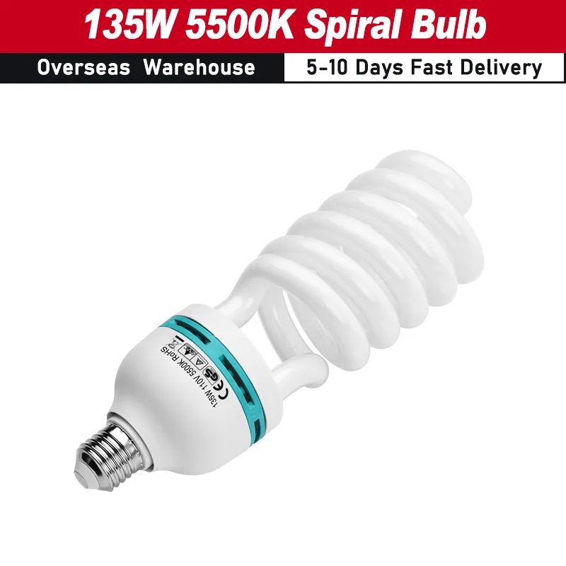 Spiral Fluorescent Light Bulb 135W 5500K Daylight E27 Socket Energy Saving for Studio Photography Video Lighting Spiral Bulb