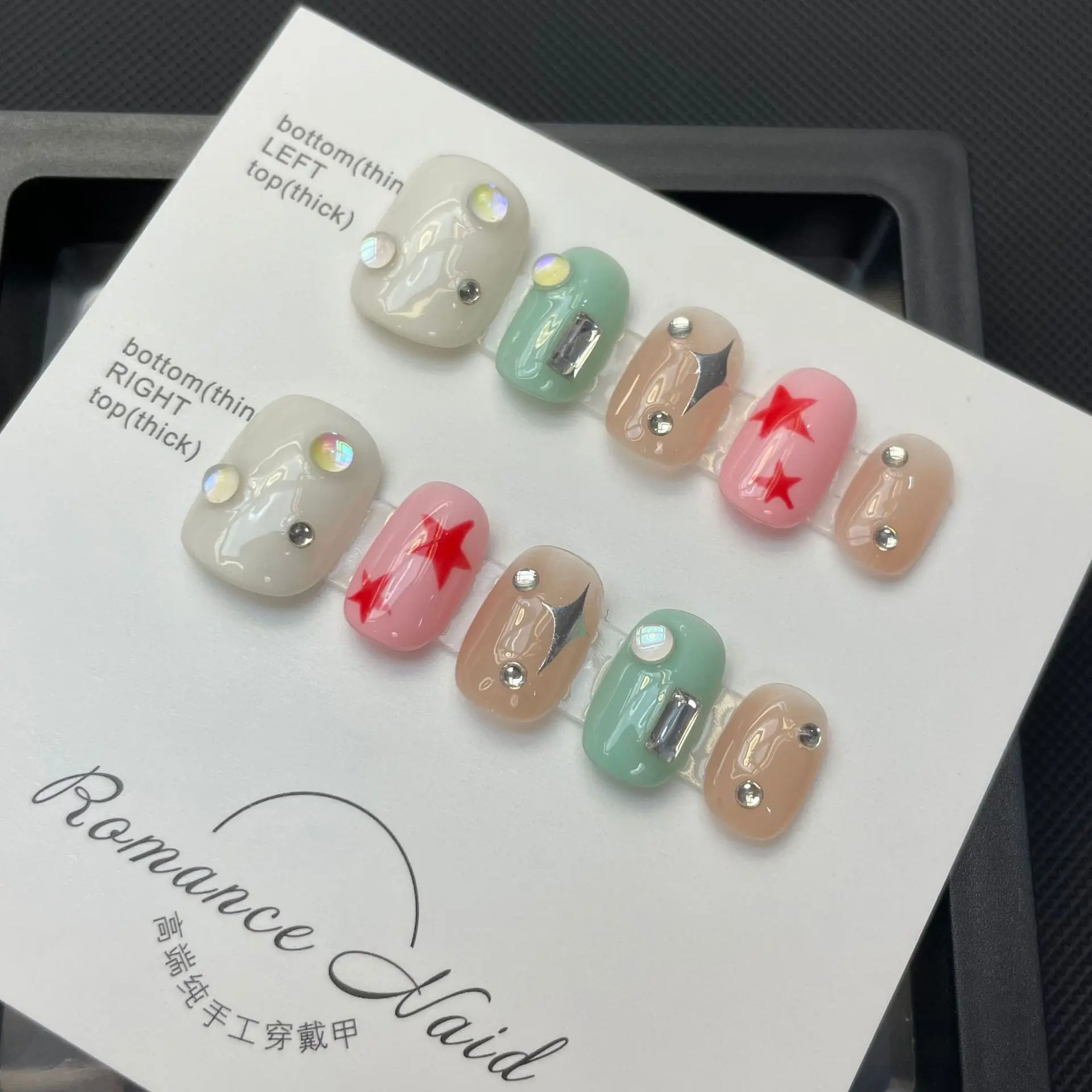 10 pièces presse à la main sur les ongles Y2k mignon étoile imprimer faux ongles conseils réutilisable portable coréen doux Cool rose vert faux ongles