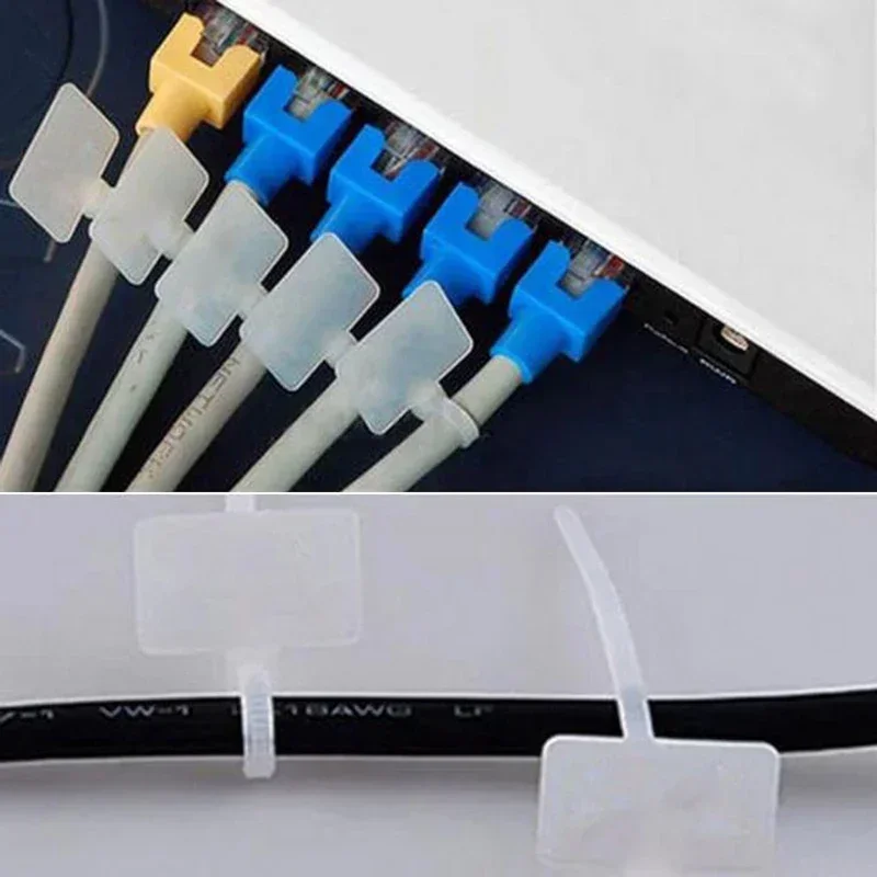 100 Pack Nylon Self Locking Label Ties With Tag Plate For Electronic Appliances Network Cable And Wire Marking