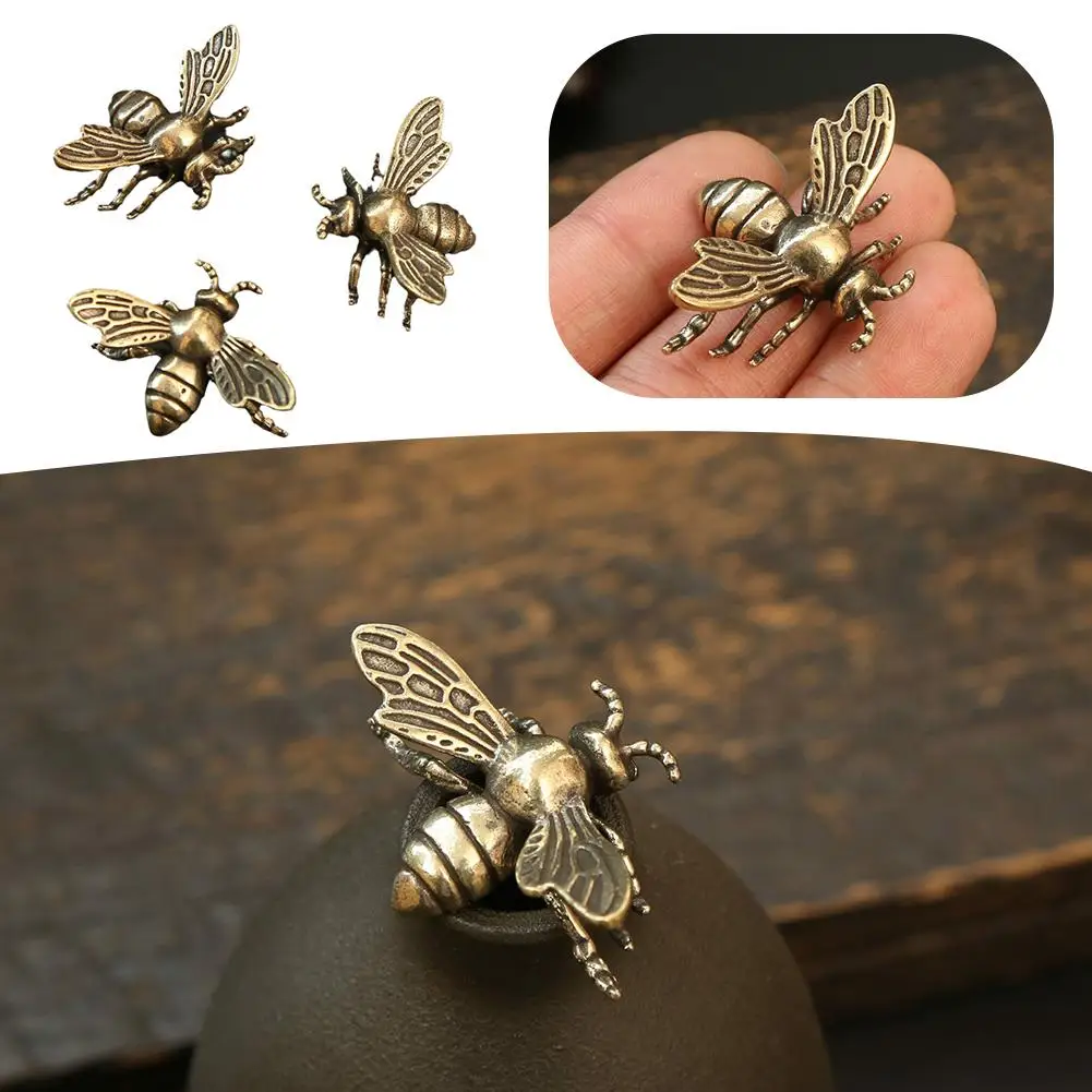 Solid Brass Insect Honeybee Figurines Miniatures Tea Pet Funny Beetle Crafts Collection Desktop Small Ornaments Home Decorations