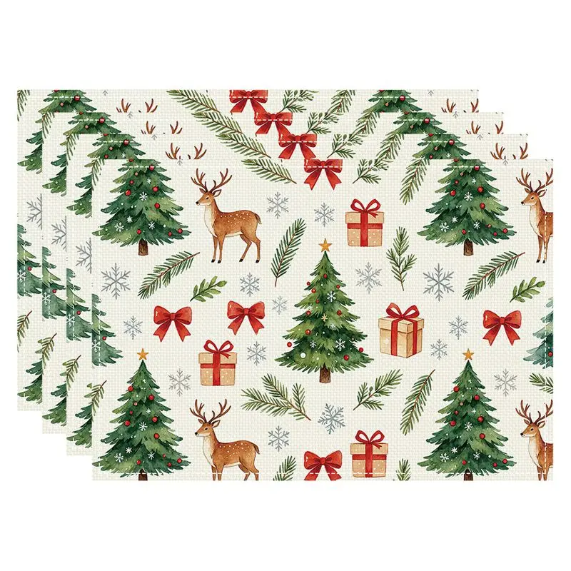 VIKAMA Red Grid Santa Claus Christmas Meal Mat Waterproof and Insulated Table Mat Holiday Party Home Restaurant Table Decor Mat