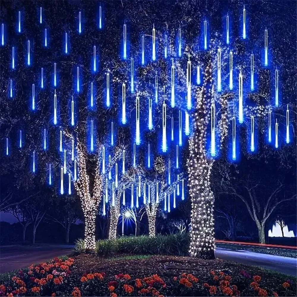 Solar Meteor Shower Rain Street Light Beautiful 8Tube LED String Lights Wedding Garden Holiday Christmas Outdoor Tree Decoration