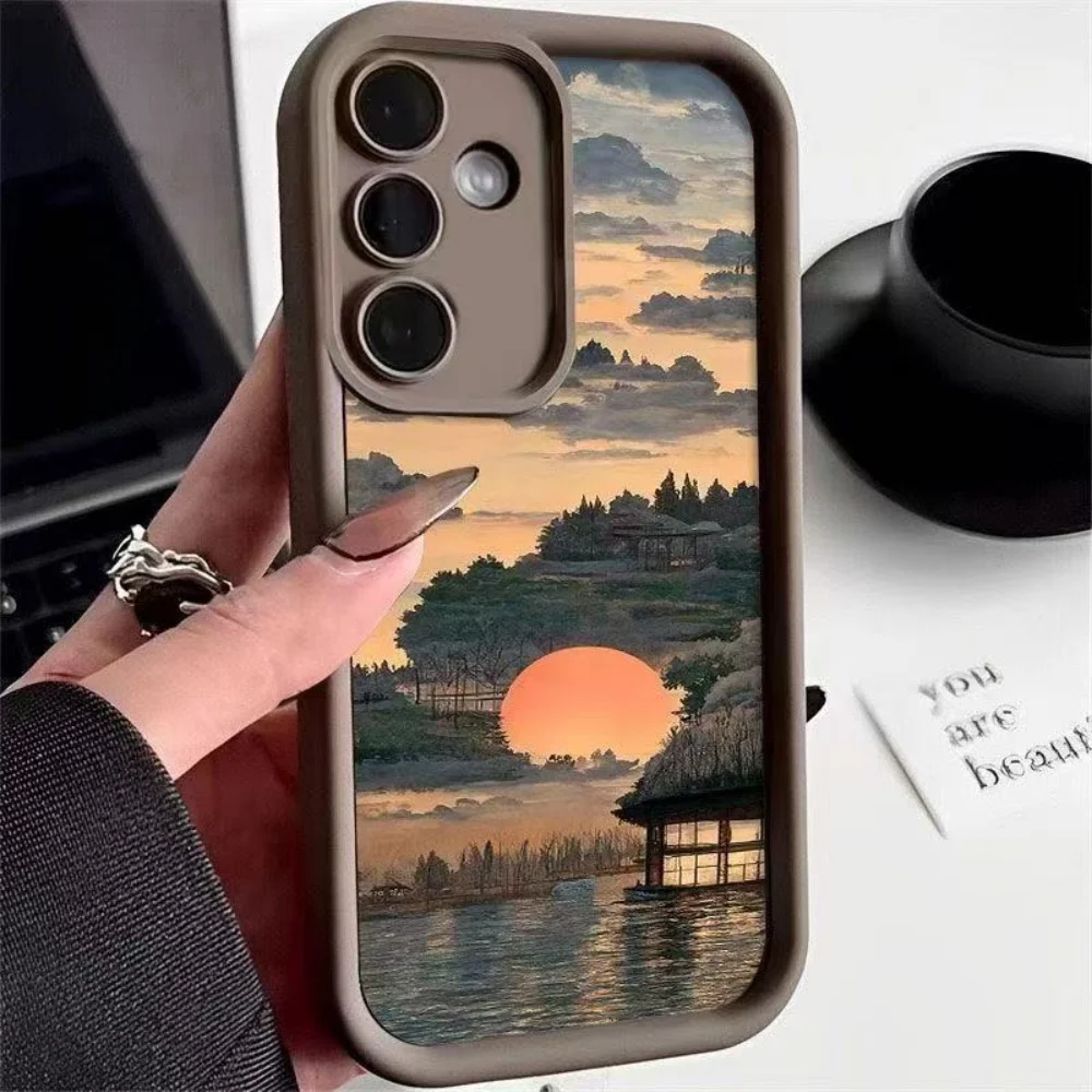 For Samsung Galaxy A73 A72 A71 A56 A55 A54 A53 A52 A51 A50 S 4G 5G Sunset Landscape Painting Silicone Phone Case Protect Cover view 2