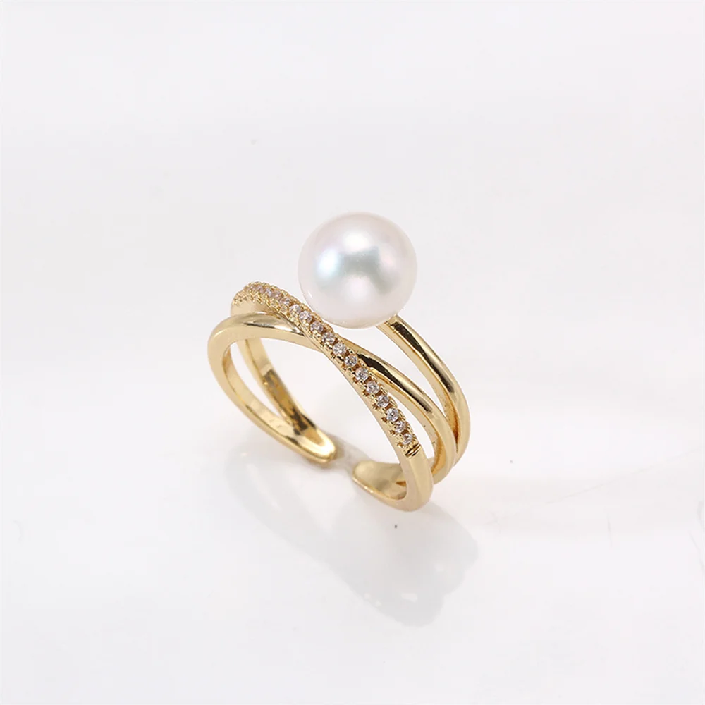 14k gold clad color preserving ring micro set zirconia ring pearl DIY accessories