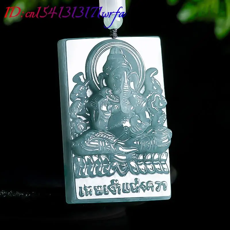 Blue Myanmar Jadeite Ganesha Pendant Necklace Talismans Stone Natural Burmese Jade Fashion Charm Amulet Gifts for Women Men