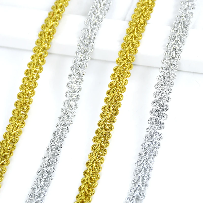 5m Gold Silver Lace Trim Ribbon Woven Lace Christma Wedding Party Clothing Sewing Accessories Diy Craft Gift Packaging Supplies