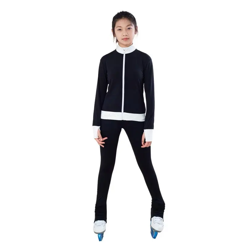 Figure skating training suit set, children's and adult warm suit set, diamond studded top jacket