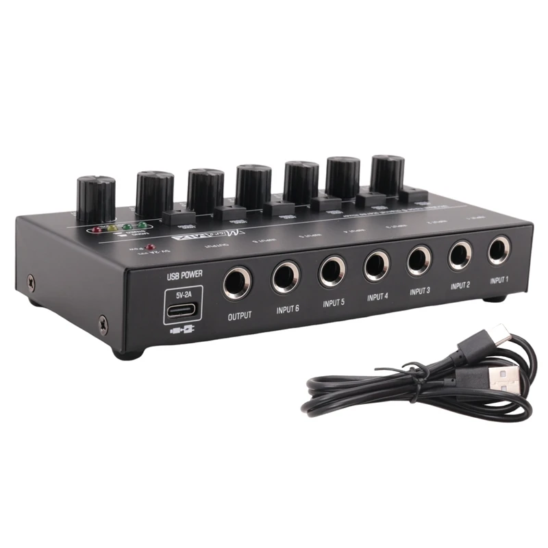 6 Channels Audio Mixer Mini Stereo Mixer Professional Sound Mixer 6.35MM Low-Noise USB Mixer For Recording Studio