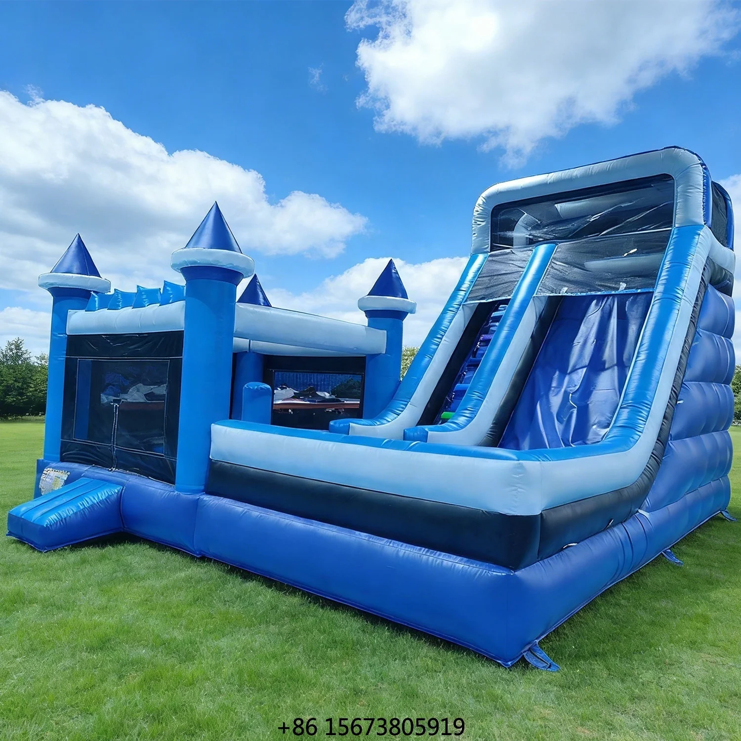 

Надувной батут-замок для детей на тему сказок, синий, для улицы, для вечеринок и парков