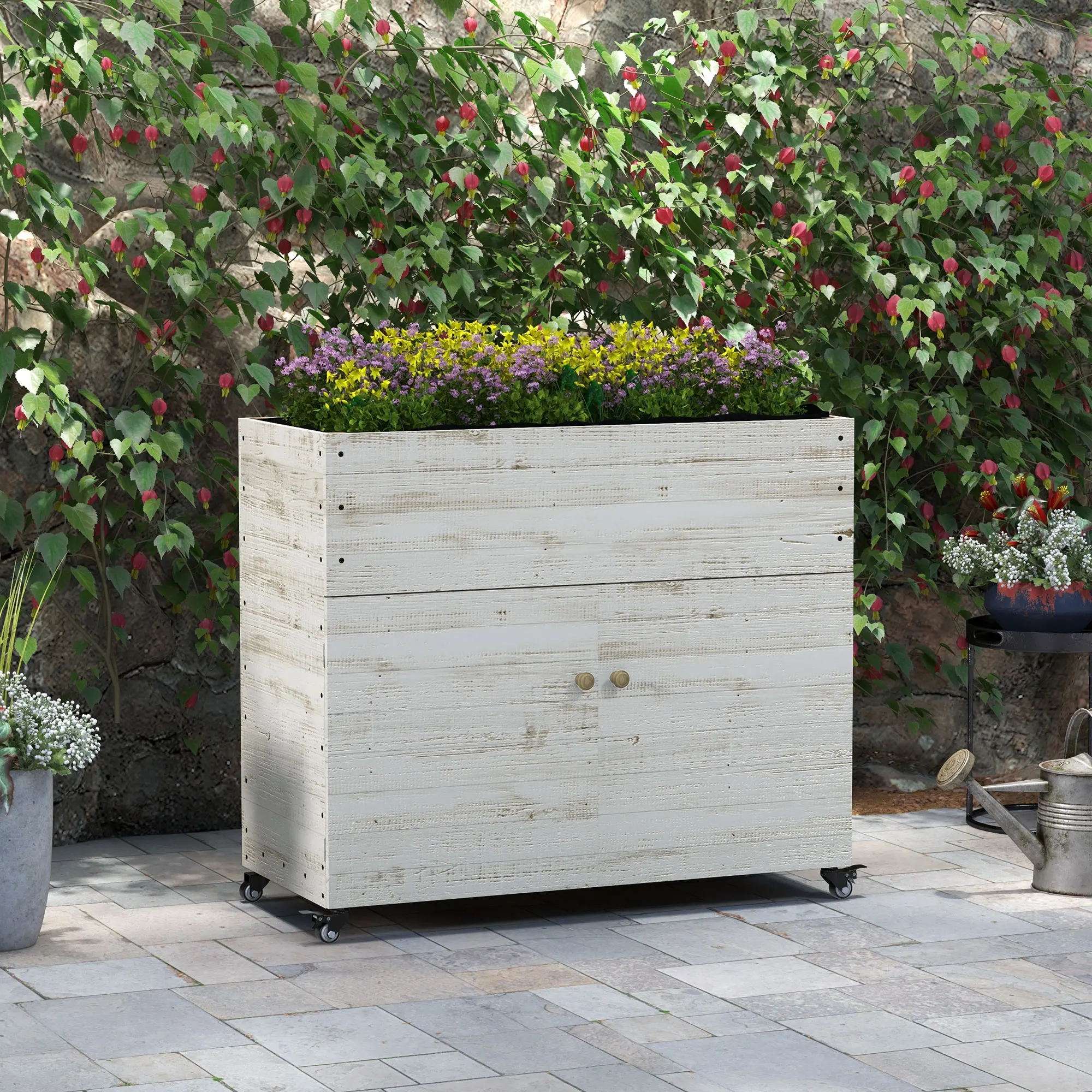 110 x 50 x 95 cm Jardinière surélevée en bois massif / pot de fleurs / bac de plantation. Ce pot de fleurs moderne est fabriqué en bois massif, robuste et durable, et convient à la plantation de fleurs, de légumes et de coriandre sur la terrasse ou le balcon.