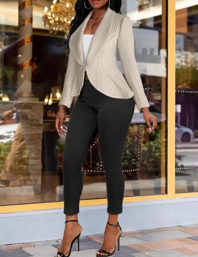 Women's Jacket 2025 Spring Autumn New Solid Color Shawl Collar Long Sleeve Cinched Waist Open Front Casual Kint Jacquard Coat