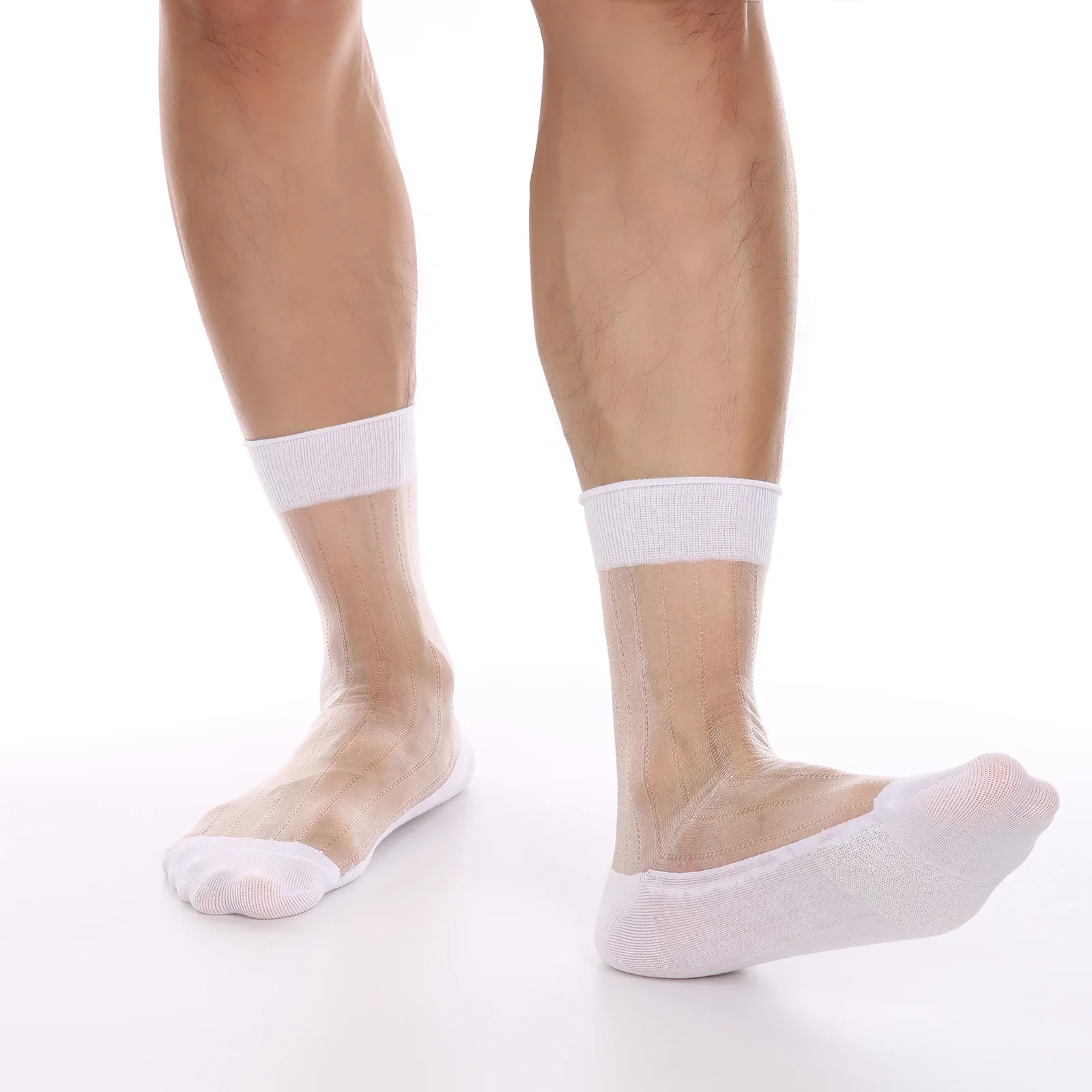 CLEVER-MENMODE Homme Maille Sheer Insteps Tube Chaussettes Talon Renforcé Semelle Sexy Parker Fétiche Bas Chaussettes Transparentes