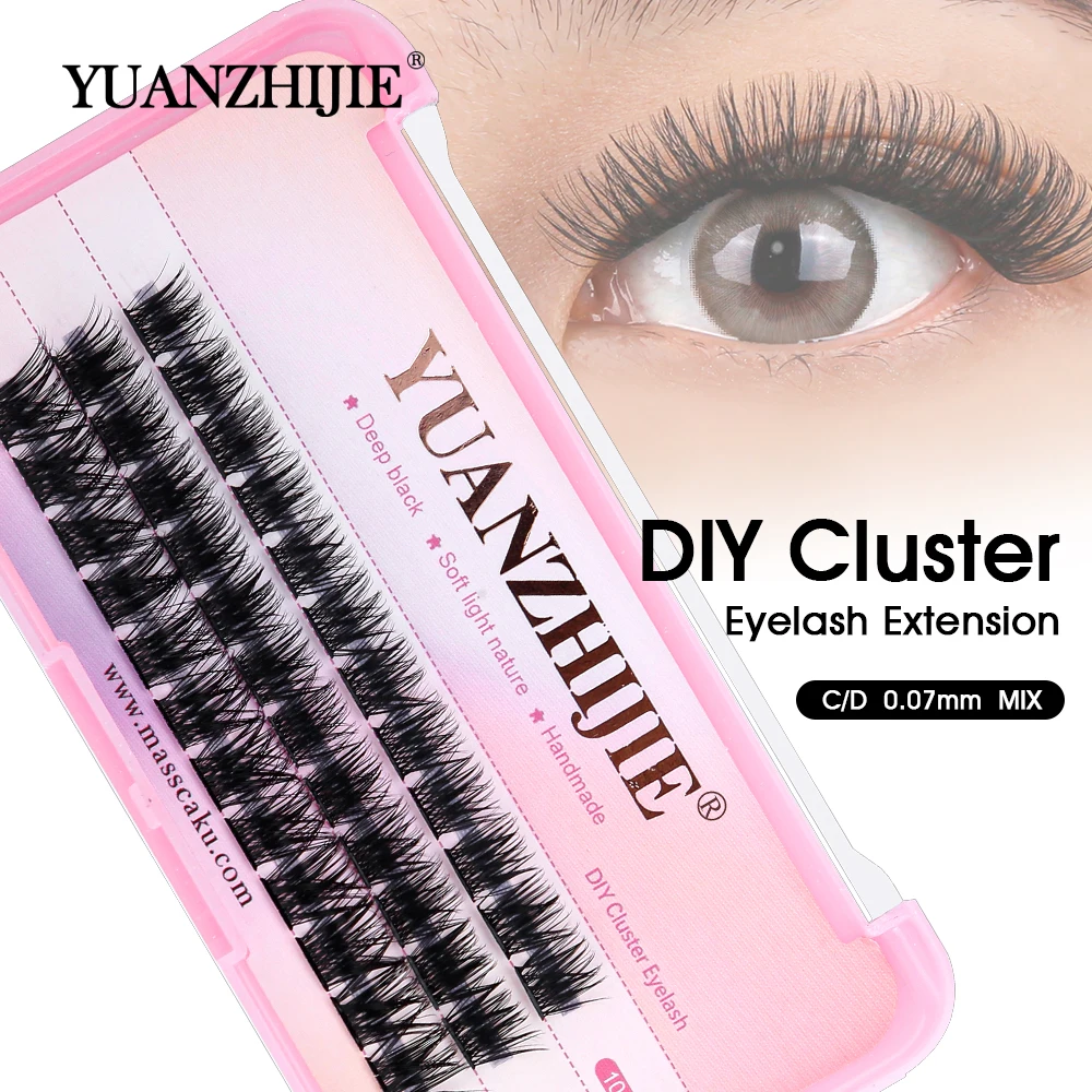 Hot Selling 10-14mm Mix Length C/D Curl Segmented False Eyelash Extension Individual DlY Clusters Makeup Lash Bundles for Makeup