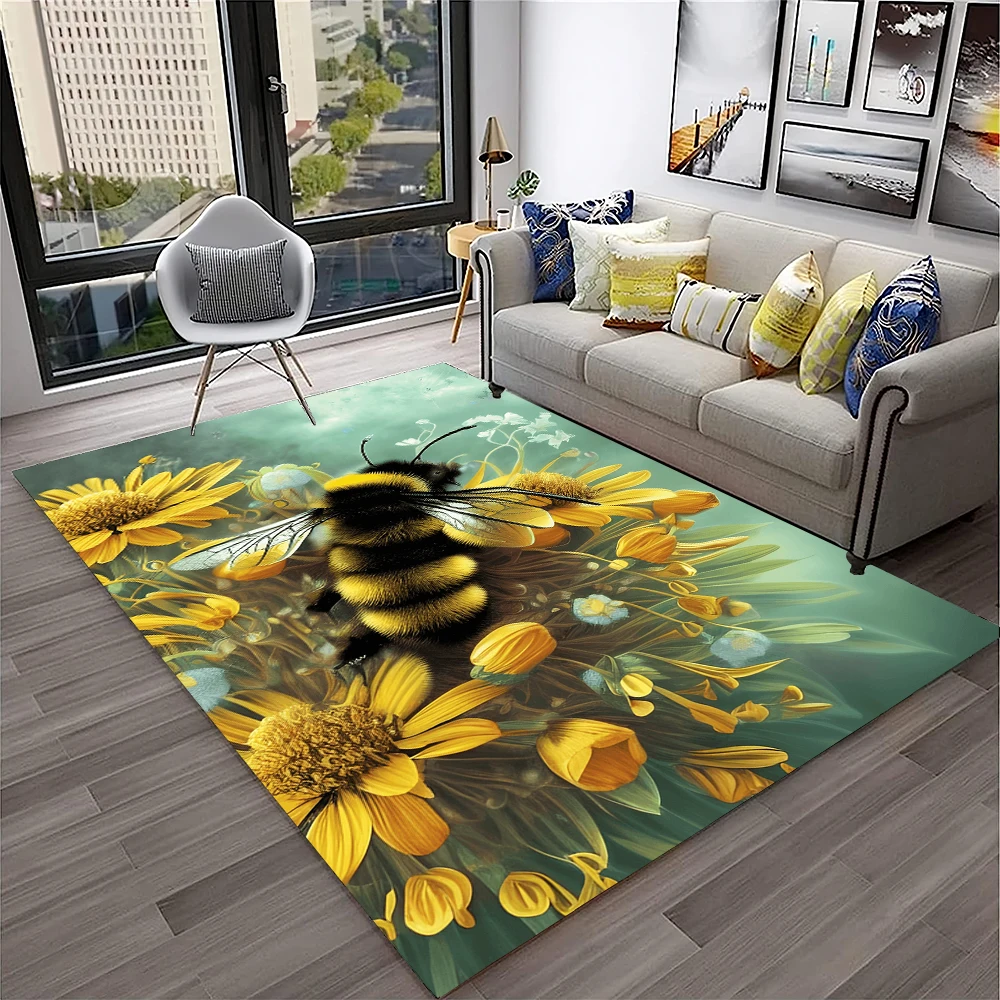 

Cute Bee HoneyBee Insect Cartoon 3D Carpet Rug for Home Living Room Bedroom Sofa Doormat Decor,kids Area Rug Non-slip Floor Mat