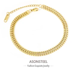 ASONSTEEL Minimalist Stainless Steel Blade Flat Snake Chain Bracelet Female Golden Adjustable Charm Bracelets Party Punk Fashion