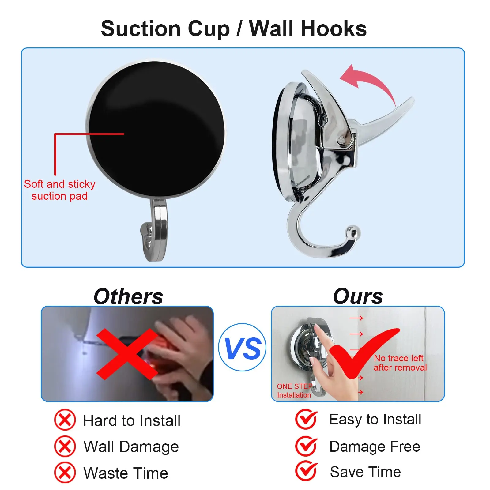 Suction Cup Hooks for Shower Heavy Duty Vacuum Suction Shower Hooks Bathroom Towel Hooks Hanging No Punching Robe Hooks Reusable