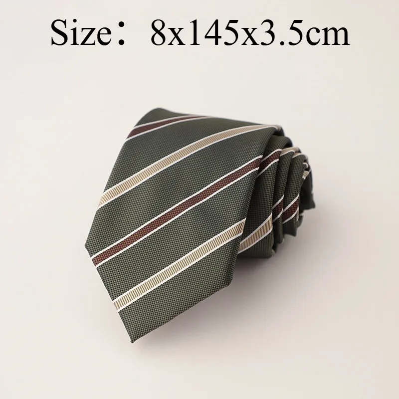 Vintage 8CM Width Striped Formal Gentleman Necktie Classic Stripe Pattern In Dark Green And Coffee Elegant Neck Tie For Business