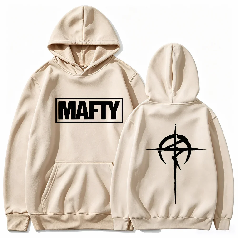 Graphic  Hoodie Men Women Drawstring Hooded Sweatshirt MAFTY Logo Symbol Front Back Print Streetwear Casual Long Sleeve Pullover