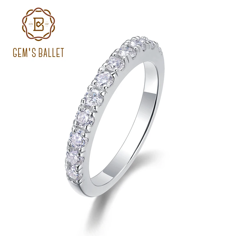 

GEM'S BALLET 925 Sterling Silver Moissanite Ring 0.48CT Round Pave Moissanite Half Eternity Wedding Band Rings Gift For Her