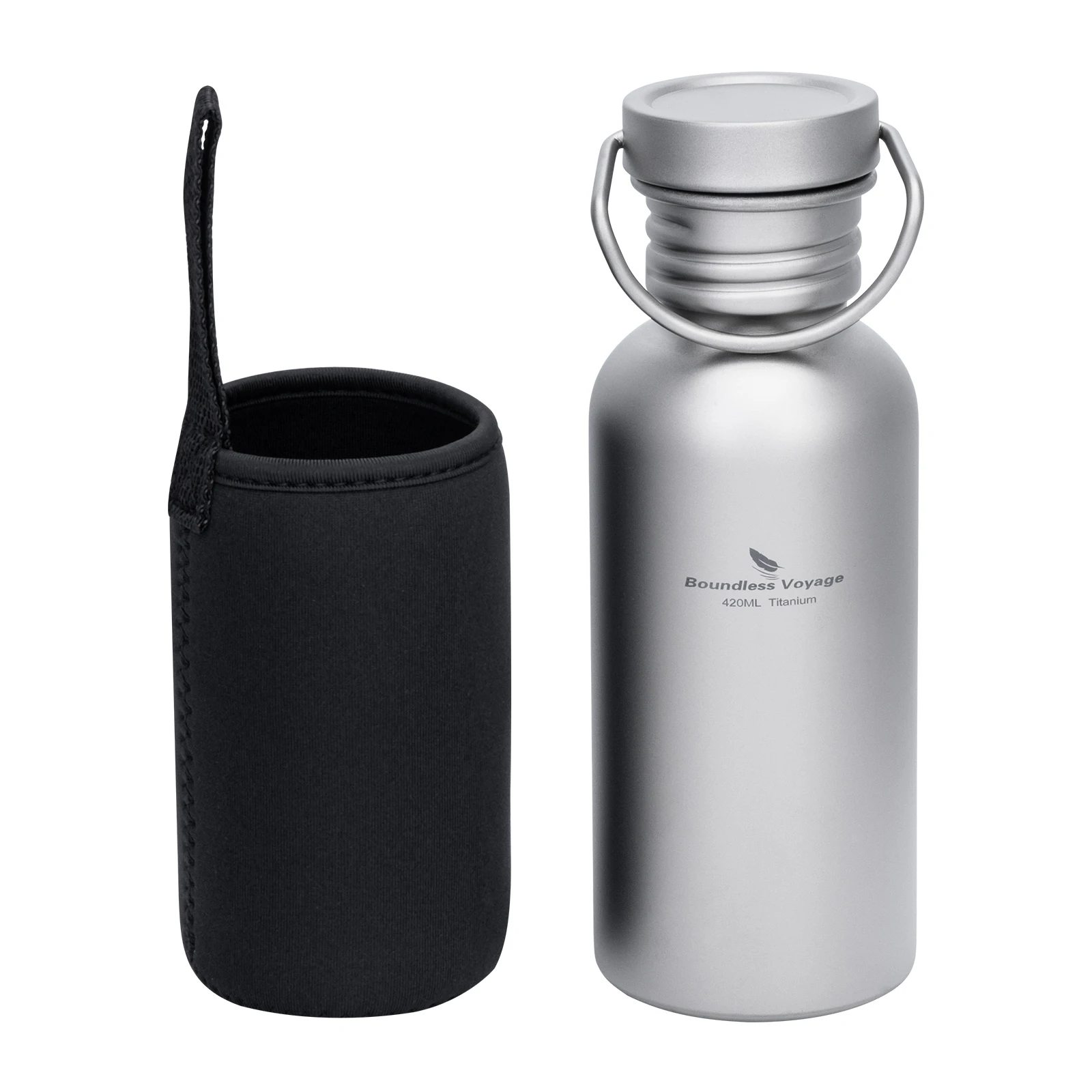 Boundless Voyage Titanium waterfles met brede opening, herbruikbare sportdrinkfles voor kamperen, wandelen, picknicken, klimmen, hardlopen