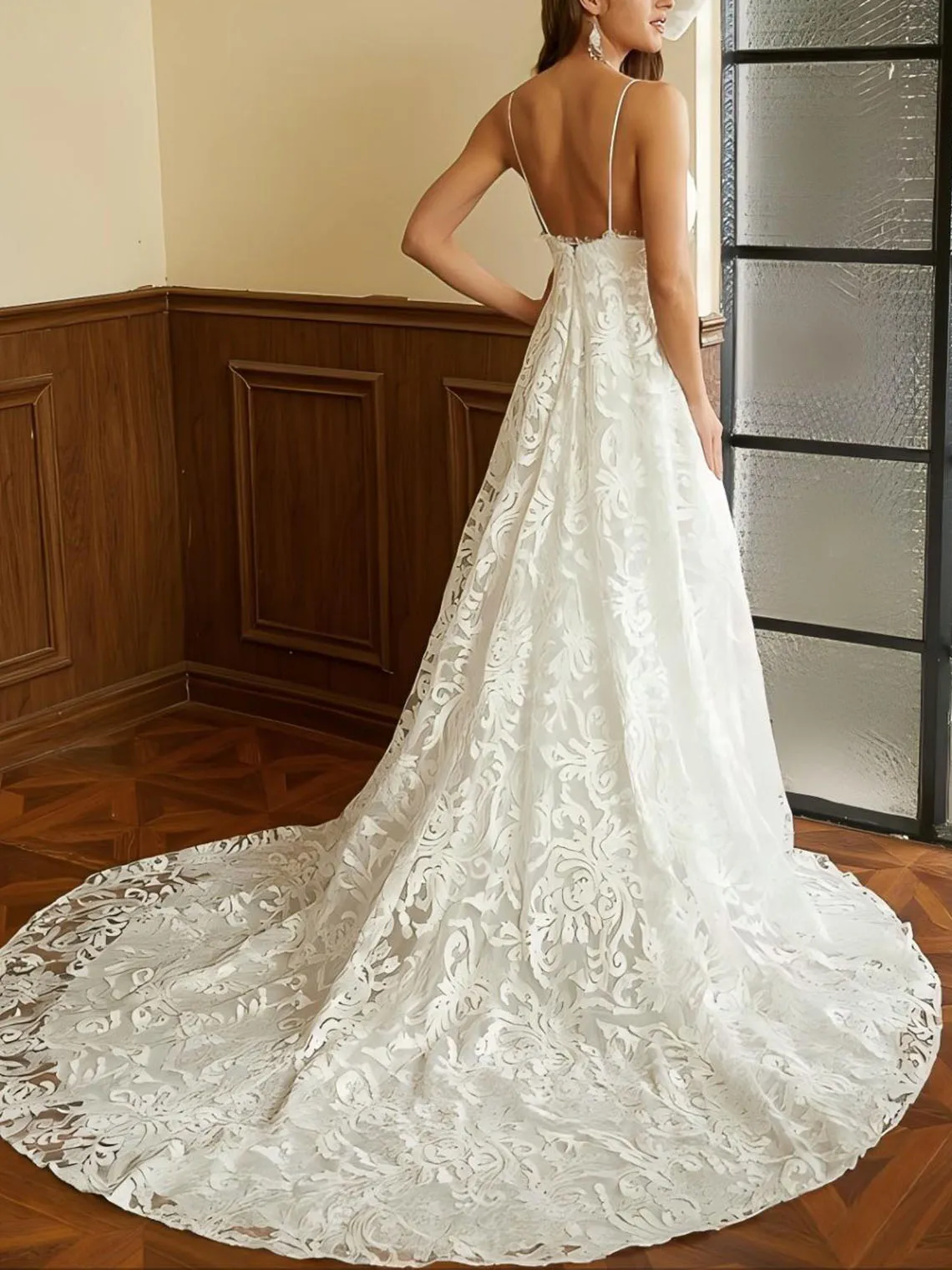 Elegant Modern A-Line Reception Wedding Gown Lace Sleeveless Chapel Train High Split Engagement Bridal Gown 2025 Free Customized