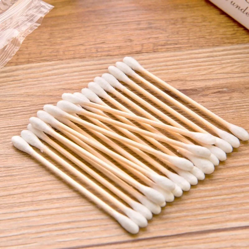 30/100Pcs Double Head Wood Cotton Swab Women Makeup Lipstick Cotton Buds Tip Sticks Nose Ear Cleaning Health Care Tools