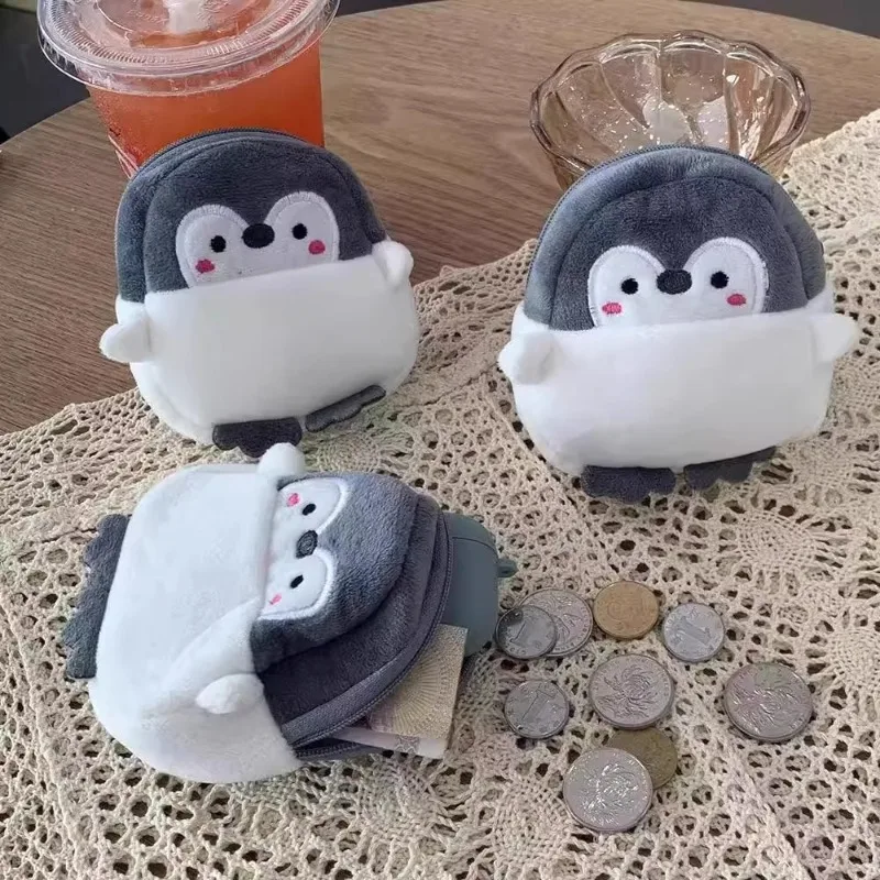 Mignon pingouin argent clé écouteur sac pendentif cadeau femmes organisateur cadeau dessin animé requin canard en peluche porte-monnaie portefeuille avec fermeture éclair