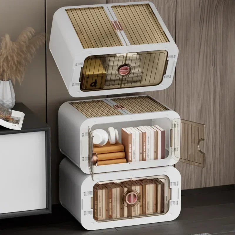 Factory Double Door Clothes Toy Storage Box Large Capacity Transparent Locker Household Simple Wardrobe Snacks Clothing Storage