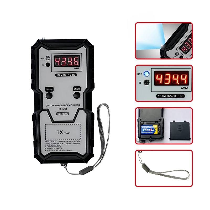 Imagem -03 - Controle Remoto Digital Freqüência Contador ir Teste Ferramentas Instrumento Luz Led Chaves do Carro Tester Freqüência Infravermelho 100m1g hz