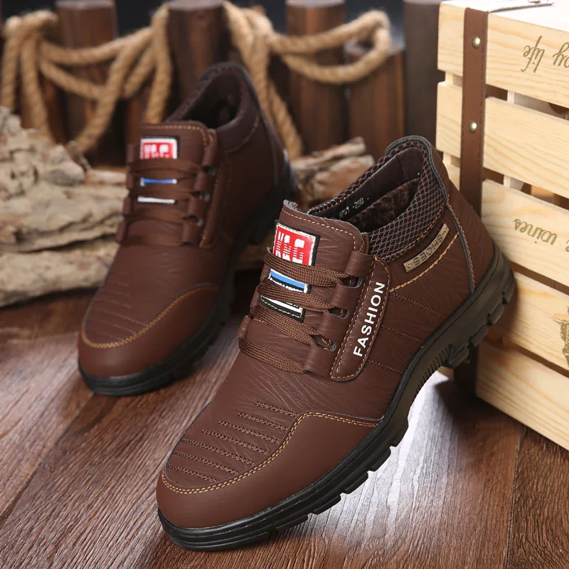 Winter Men Boots Leisure Leather Luxury Casual Shoes Men Sneakers Keep Warm Snow Boots Non-slip Men Cotton Boots Bota Masculina