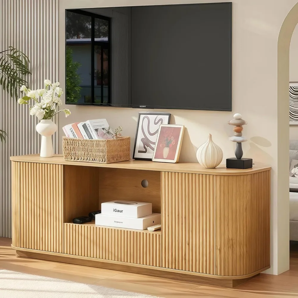 

Современный развлекательный центр середины века, ТВ-консоль, стол, медиа-шкаф с открытыми полками для гостиной, спальни и офиса