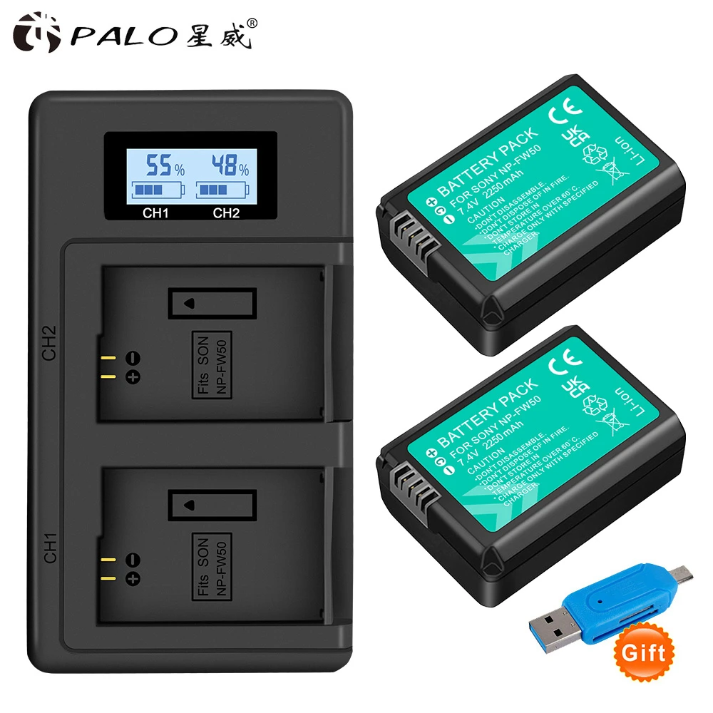 2250mAh NP-FW50 NP FW50 Camera Battery + LCD Charger For Sony A6000 NEX-7 NEX 5N F3 NEX-3D NEX-3DW NEX-3K NEX-5C Alpha 7R II