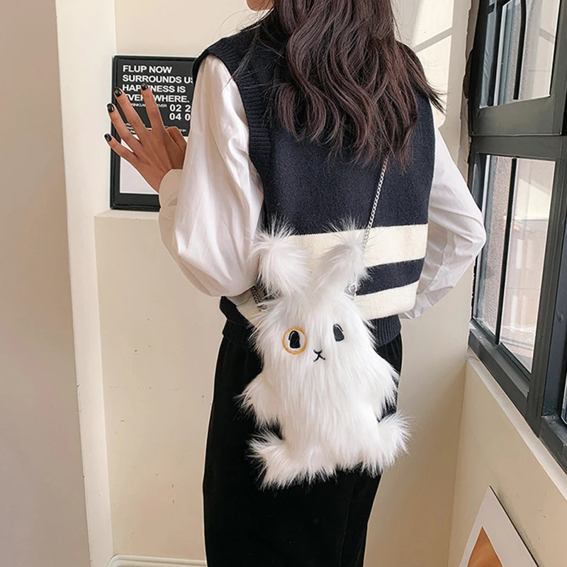 1Pcs Cute Plush Rabbit Doll Crossbody Bag Funny Sweet Rabbit Animal Plush Shoulder Bag Student Girls Coin Purse Birthday Gift