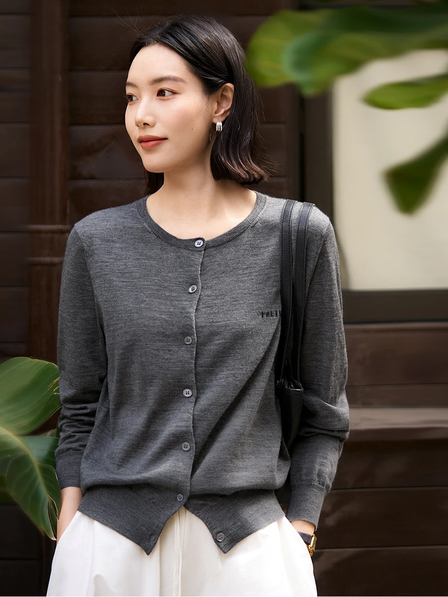 

Xiao Han Classic Double Color Slim Fit Long Sleeve Knitted Open Cardigan Wool Cashmere Casual Style Commute Fashion Soft Wool