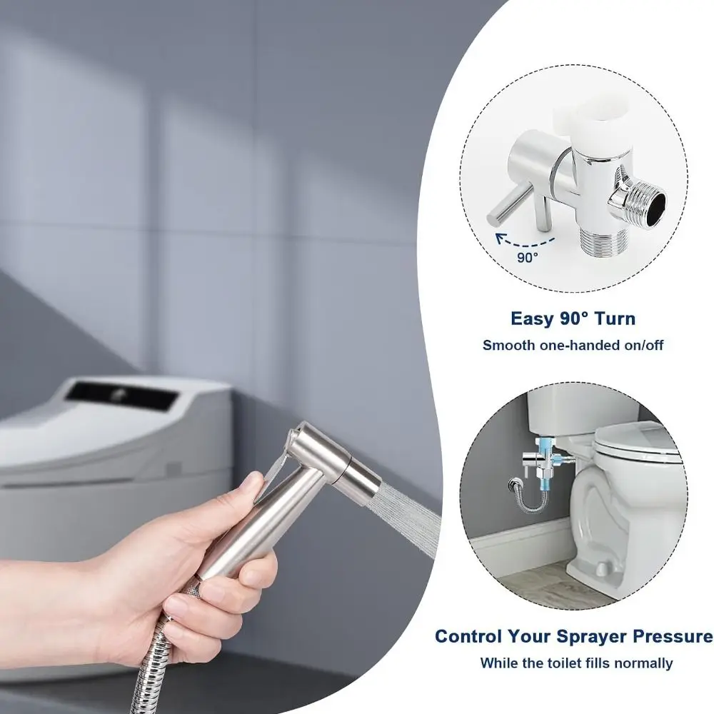 Premium Solid Brass Bidet T Adapter Shut-off Valve Durable 3-Way T Valve Chrome Finish Brass T Adapter Handheld Toilet