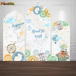 Travel Adventure Arch Background Retro Map Birthday Party Photobooth Backdrop Aircraft Luggage Decoration Kids Cake Smash Studio
