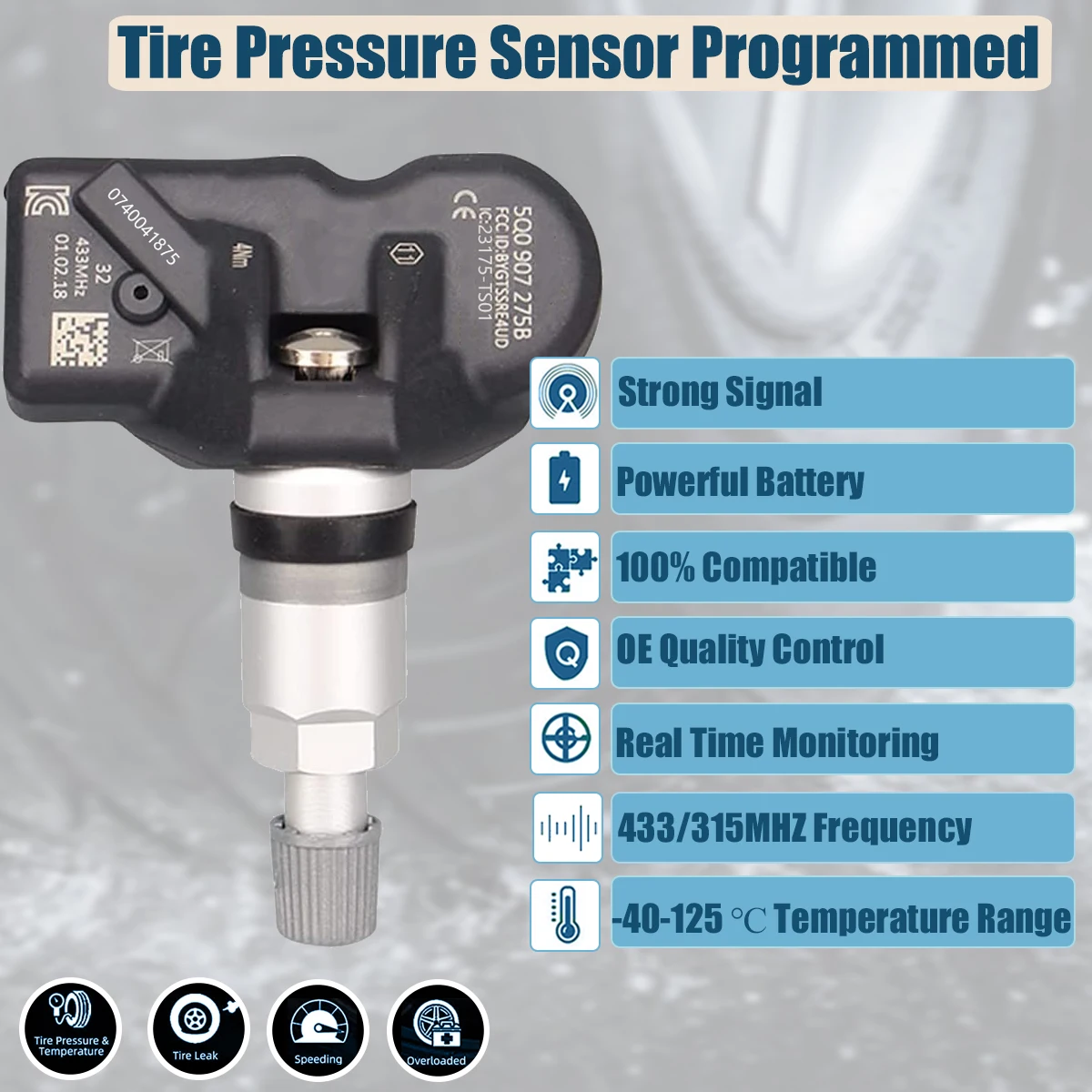 TPMS 5Q0907275B Tire Pressure Sensor Monitoring System 5Q0907275 For Audi RS3 Bentley Bentayga Porche Volkswagen Beetle Golf Eos