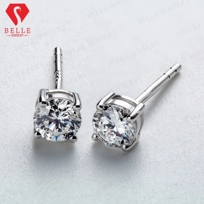 Lab Grown Diamonds Stud Earrings 925 Sterling Silver Round D Color VVS1 Hypoallergenic Factory Direct No Fade Daily Jewelry