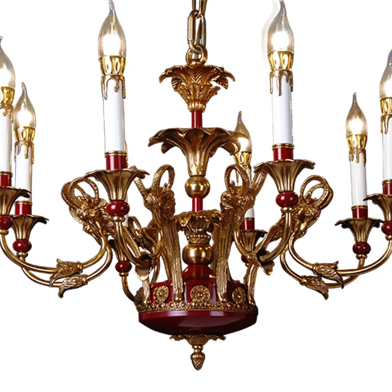 ثريا فرنسية مصنوعة بالكامل من النحاس، وإضاءة عتيقة لغرفة الطعام، وغرفة النوم وغرفة الدراسة وإزالة الشمع #4