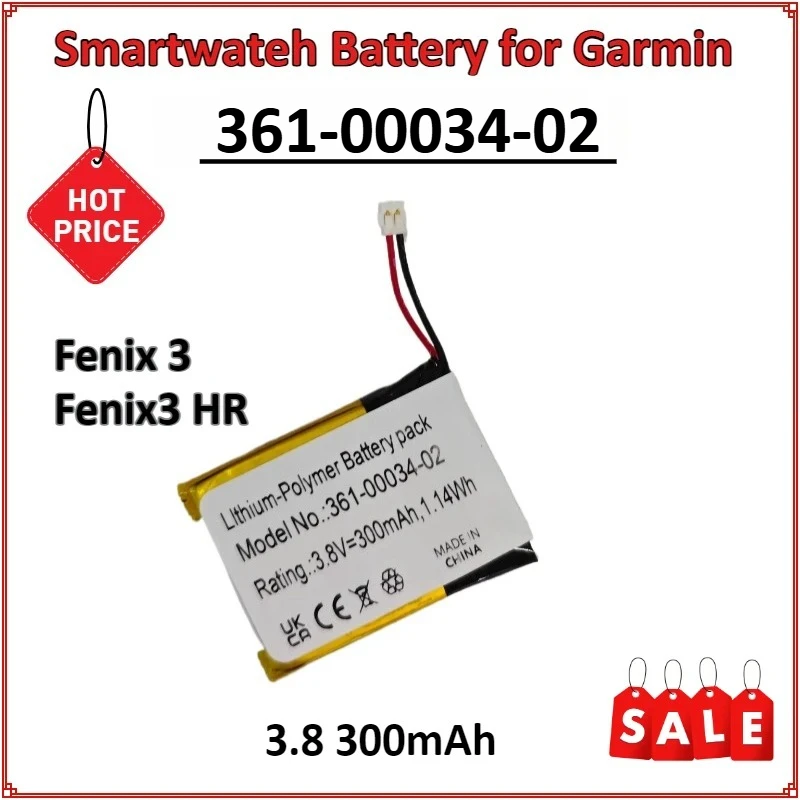 

Smartwatch Battery 361-00034-02 3.8V 300mAh For Garmin Fenix 3 Fenix3 HR