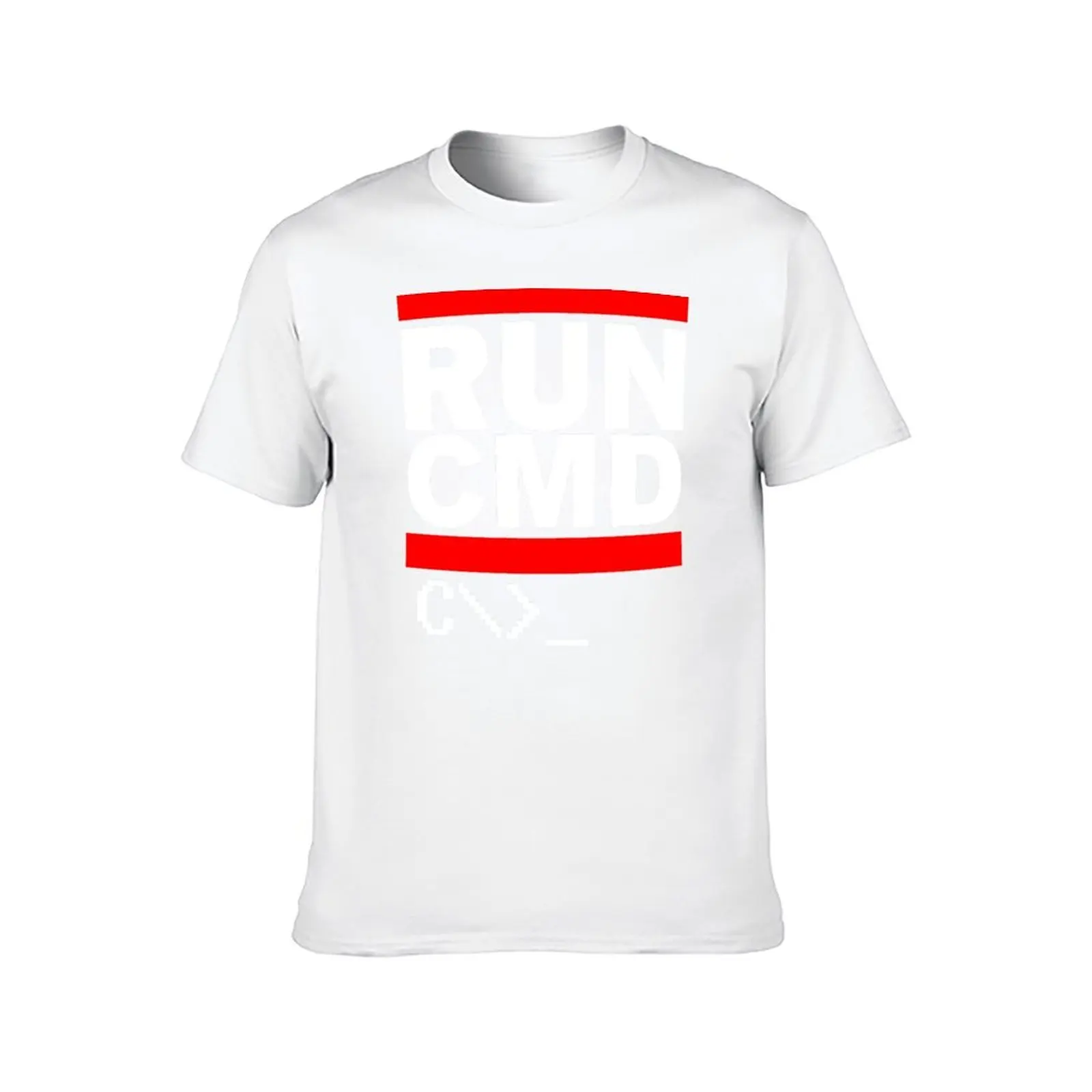 تي شيرت RUN CMD (أبيض) للرجال تي شيرت مصمم مضحك تي شيرت قطني