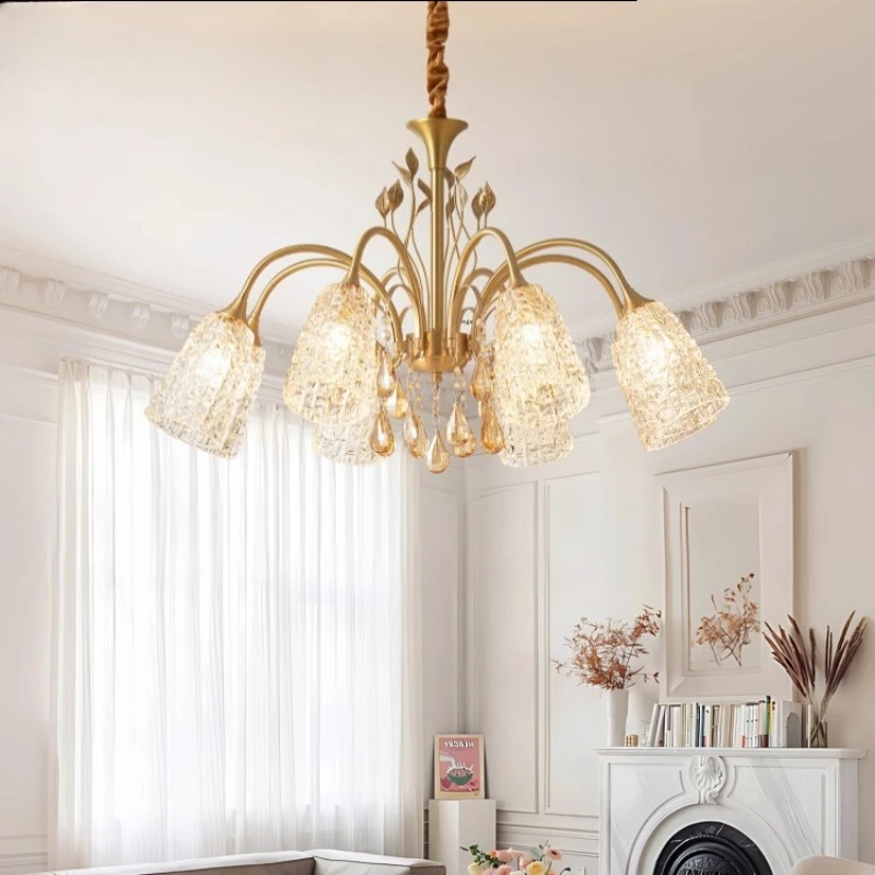 الأوروبية الفاخرة جميع النحاس LED الثريات أسطواني كريستال قلادة أضواء غرفة المعيشة فندق مطعم غرفة نوم مصابيح معلقة #1