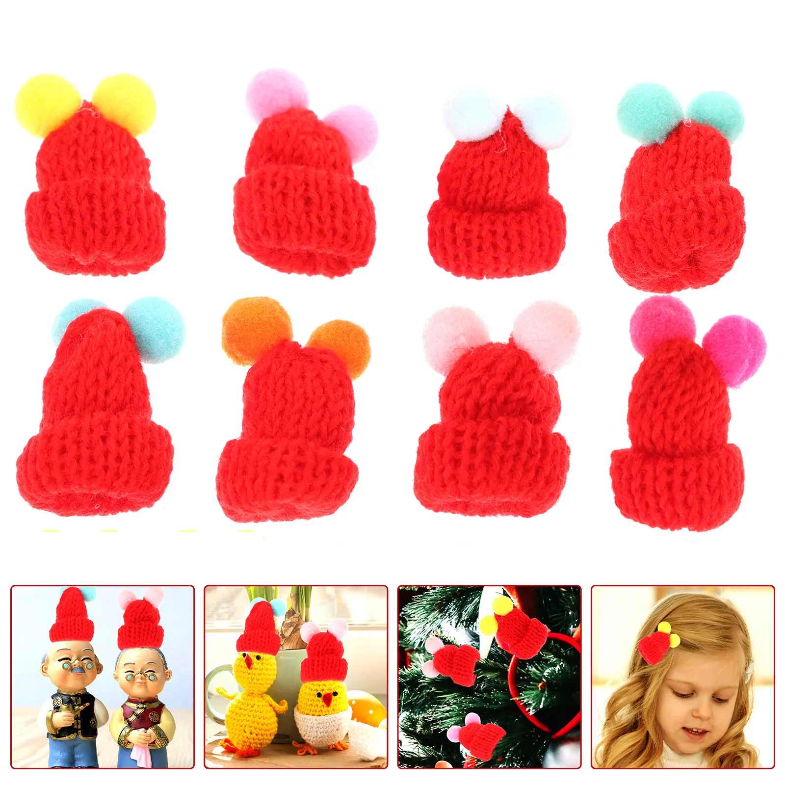 30Pcs Mini Knitting Hats Cute Christmas Knit Cap Decorative DIY Craft Accessory for Clothing Hair Clips Hats Gifts Holiday Party