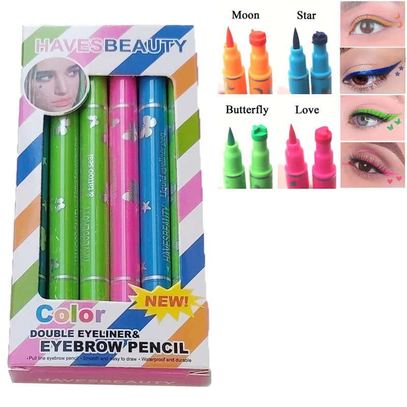 12Pcs/set Eyeliners Stamp 4in1 Stars Butterflies Hearts Moon Colorful Face Stamps Makeup Eyeliner Eye Stamp Liners Tool Set