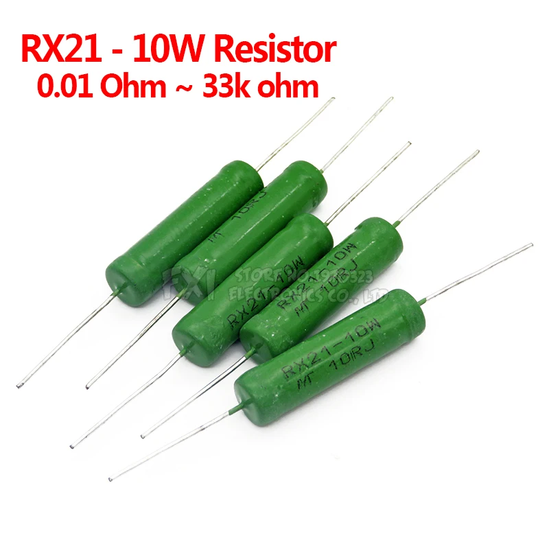 5pcs RX21 10W Wire Wound Resistance 5% 1R 10R 100R 1K 10K 12K 15K 18R 20R 22R 24R 27R 30R 33R 36R Resistor