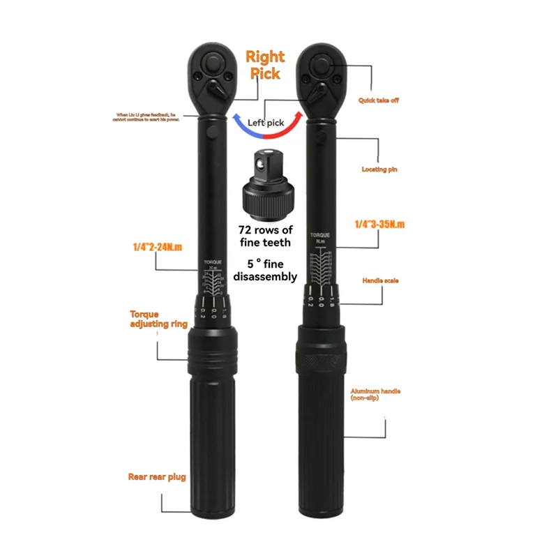 

ABMI-1/4”Torque Wrench 2-24N.M Square Drive Torques Key 1/4” Pro Torque Wrench Professional Bicycle Automotive Repair Tool