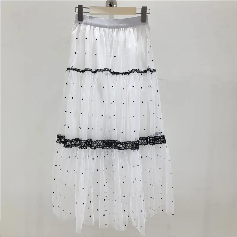 

French Sweet Polka Dot Lace Mesh Skirt, Women's Spring Summer 2026 New Arrival Midi Swing Tutu Skirt
