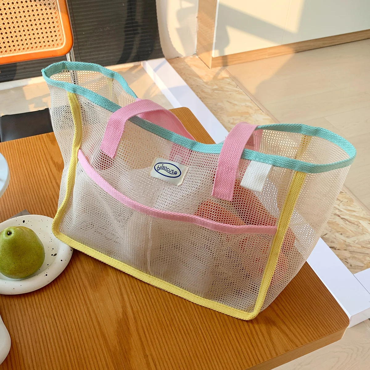 Summer Simplicity Mesh Women's Portable Bag Camping Portable Snacks Buggy Bag Large Capacity Supermarket Shopping Bag Women image 4