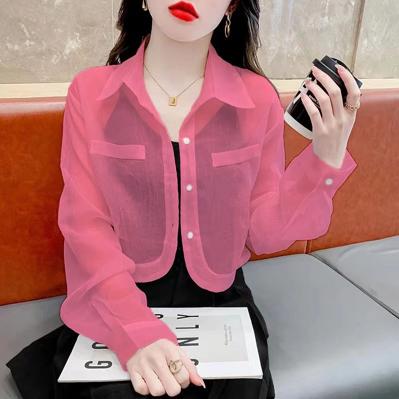 

Summer 2024 Faion Thin Long Sve Ne Sun Protection Clothes Women Loose Casual Quali Top Coat Polyester Fabric